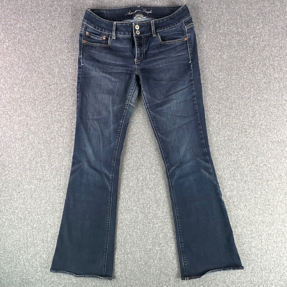 American Eagle Jeans Womens 10 Long Artist Dark Wash Super Stretch Flare